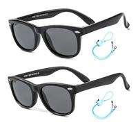 Flexible Kids Sunglasses Polarized Toddler Sun Glasses for Baby Boys and Girls Shades UV400 Protection with Case Age 2-8 (Black+Sand Black)