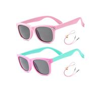 Flexible Kids Sunglasses Polarized Toddler Sun Glasses for Baby Boys and Girls Shades UV400 Protection with Case Age 2-8 (Pink + Pink/Cyan)