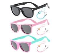 Flexible Kids Sunglasses Polarized Toddler Sun Glasses for Baby Boys and Girls Shades UV400 Protection with Case Age 2-8 (Black +Pink + Pink/Cyan)