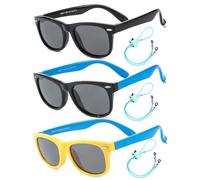 Flexible Kids Sunglasses Polarized Toddler Sun Glasses for Baby Boys and Girls Shades UV400 Protection with Case Age 2-8 (Black + Black/Blue + Yellow/Blue)