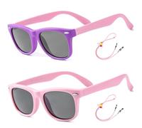 Flexible Kids Sunglasses Polarized Toddler Sun Glasses for Baby Boys and Girls Shades UV400 Protection with Case Age 2-8 (Purple/Pink + Pink)