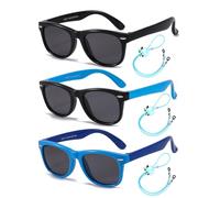 Flexible Kids Sunglasses Polarized Toddler Sun Glasses for Baby Boys and Girls Shades UV400 Protection with Case Age 2-8 (Black + Black/Blue + Blue/Dark Blue)