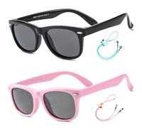 Flexible Kids Sunglasses Polarized Toddler Sun Glasses for Baby Boys and Girls Shades UV400 Protection with Case Age 2-8 (Black+Pink/Pink)