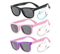 Flexible Kids Sunglasses Polarized Toddler Sun Glasses for Baby Boys and Girls Shades UV400 Protection with Case Age 2-8 (Black + Pink + Purple/Pink)