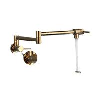 Flexible Kitchen Faucet, Chrome Plated Brass Pot Filler, Black Nickel Wall-Mounted, Single Hole Cold Water Tap, Swivel Folding Spout (A-Gold)