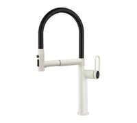 Flexible Kitchen Mixer Tap Single Lever Gooseneck Kitchen Sink Taps with Pull Out Spray,Milky White