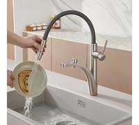 Flexible Kitchen Tap 360° Rotation 3 Way Taps for Kitchen Sink Double Lever Single Hole,Brushed