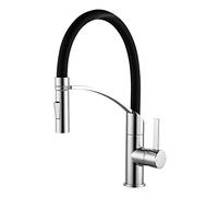 Flexible Kitchen Taps with Pull Out Spray Black Chrome Kitchen Sink Mixer Tap with Black Silicone Hose Single Lever Sink Taps for Modern Kitchens 360° Swivel Spout Dual Function Sprayer
