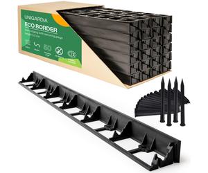 Flexible Lawn Edging 12 m - Invisible Plastic Garden Edge with 50 Securing Pe...