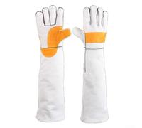 Flexible Leather Gloves for Effective For Pet Grooming, Protecting Hands from Bites and Scratches Easily (White 60cm)