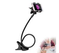 Flexible Long Arm Smartphone Holder for Desk & Bedhead - Adjustable Mobile Stand with Bedside Clip, Lazy Mount Bracket Clamp (Black)