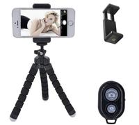 Flexible Mini Tripod Holder with Bluetooth Control-360° Rotatable Phone Stand with Rubber Grips Portable Travel Camera Mobile Phone Mount Compatible with iPhone, Android Phones, GoPro (Dark black)