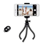 Flexible Mobile Phone Tripod with Remote Control - Metal Mini Tripod/Gorilla Tripod for Smartphone, Camera & GoPro, 25 cm, Bendable Legs, Universal Holder, Stable & Compact - Black