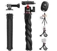 Flexible Octopus Tripod with 360° Ball Head for Smartphones & Cameras, 2kg Payload, Compatible with iPhone, GoPro Hero, Insta360 & DJI Action, Bluetooth Remote, Cold Shoe & Action Camera Adapter