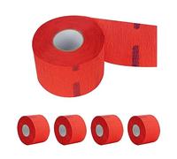 Flexible Paper Neck Strips for Salon Hair Cutting - 5 Rolls, 500 Red Disposable & Water-Resistant Self-Adhering Barber Supplies
