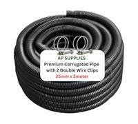 Flexible Pond Hose Corrugated Pipe with 2 Clips - Double-Wired Hose Clips for Pond Pumps, Filters, Drainage - Corrugated Water Butt Connector Pipe - Black (25mm x 2m)