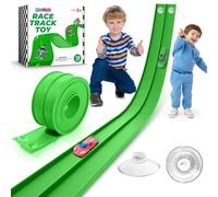 Flexible Race Car Track 15 Ft Starter Set with Suction Cups Compatible with and Diecast 1/64th Car for Ages 3 & Up Classic Green Double Track Long Rolls Up Portable Racetrack Birthday Gifts