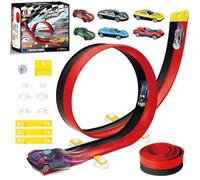 Flexible Race Car Track for Kids, 4.6M Flex Race Car Track Toys for Toddlers Age 3+, Compatible with 1/64th Diecast Cars, Portable Roll Up DIY Track Set with Strong Suction Cups.(Red and Black)