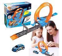 Flexible Race Car Track, Modular Metal And ABS Pull-Back Car Toy Set, High-Speed Convertible Track With Loops & Ramps, Portable Roll-Up Design For Kids Ages 3+, 23-36 Piece Playset