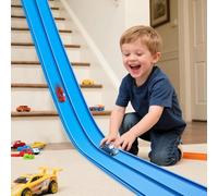 Flexible Race Track Toys for Kids: 13 Ft Starter Set Flex Race Car Ramp Track with Strong Suction Cups - Rolls Up Portable DIY Racetrack Compatible with Diecast 1/64th Cars Model