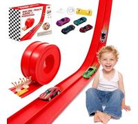 Flexible Racing Track For Kids, DIY Portable Roll Up Race Track, Car Tracks With 4 PCS Racecars And Strong Suction Cups, No Installation Required, For Indoor Outdoor Playing