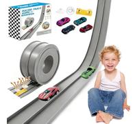Flexible Racing Track For Kids, DIY Portable Roll Up Race Track, Car Tracks With 4 PCS Racecars And Strong Suction Cups, No Installation Required, For Indoor Outdoor Playing