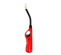 Flexible Refillable Candle Lighter - Long Bendy Nozzle Butane Gas Lighter for Candles, BBQ, Grill, Fireplace & Kitchen - Adjustable Windproof Flame, Safety Lock, Ergonomic Handle, Reusable (RED)