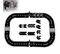 Flexible Rubber Road Puzzle Track Pieces, Expressway Circuit Set Toy, Indestructible Waterproof Modular Puzzle Car Highway Tracks, for Kids Outdoor Indoor 16pcs