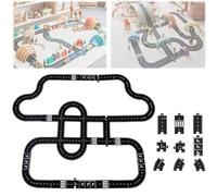 Flexible Rubber Road Puzzle Track Pieces, Flexible Expressway Circuit Set Toy, Waterproof Modular Highway, DIY Car Playset for Indoor Outdoor Bath, Montessori Gift for Kids Toddlers (64Pcs)