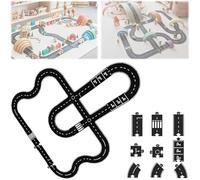 Flexible Rubber Road Puzzle Track Pieces, Flexible Expressway Circuit Set Toy, Waterproof Modular Highway, DIY Car Playset for Indoor Outdoor Bath, Montessori Gift for Kids Toddlers (40Pcs)