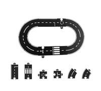 Flexible Rubber Road Puzzle Track Pieces, Waterproof Indestructible Modular Expressway Circuit Set, Flexible Puzzle Car Highway Tracks for Kids Indoor & Outdoor Play (12pcs)