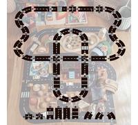 Flexible Rubber Road Puzzle Track Pieces, Waterproof Indestructible Modular Expressway Circuit Set Toy, Montessori For Kids’ Indoor & Outdoor Play(40 pieces)