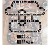 Flexible Rubber Road Puzzle Track Pieces, Waterproof Indestructible Modular Expressway Circuit Set Toy, Montessori For Kids’ Indoor & Outdoor Play(64 pieces)