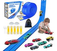 Flexible Runways for Children, 16 Foot Flexible Ramp Set with Hot Wheels, Racing Car Track and 16 Suction Cups, Blue Race Track Toy for Children and Children