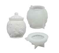 Flexible Silicone Container Mold for Resin Decorative Storage Jars with Rabbits Texture Embossed Rabbits Organiser Mold