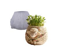 Flexible Silicone Craft Mold Sheep Shape Embossed Flowerpot Suitable for Resin Casting Planter Decorative Items Silicone Flowerpot Mold