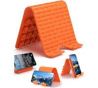 Flexible Silicone Phone Holder with Suction Cup for Airplane Travel Essentials, Bendable Foldable Cell Phone Stand with Charging Cutout, Portable Desk Mount for Phone Tablet Home Office Treadmill