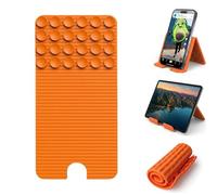 Flexible Silicone Phone Stand with Suction Cups & Charging Port Cutout | Foldable Universal Adjustable Anti-Slip Mobile Phone & Small Tablet Holder for Desk, Airplane, Travel, Office, Home