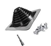 Flexible Silicone Roof Pipe Boot with Metal Flashing Base, A | Flexible Boot Around the Pipe, Square Metal Base Across the Roof Opening, Vent and Exhaust Pipe Installation