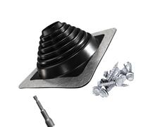 Flexible Silicone Roof Pipe Boot with Metal Flashing Base, B | Flexible Boot Around the Pipe, Square Metal Base Across the Roof Opening, Vent and Exhaust Pipe Installation