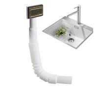 Flexible Sink Overflow Trousers, Square Interface Discharge Pipe, Extendable Drainage Tube Replacement, 23-53 cm, Leak Prevention Connector, Grey, for Kitchen Sink Indoor Home Use Concerns Efficiently