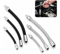 Flexible Socket Extension, 3PCS Steel Flexible Bar Set, 14", 38", 12" Drive Bendable Socket Rod, 360° High Torque Spring Steel Universal Extension Rod, Flexible Wrench Extender (Silvery)