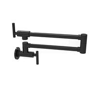 Flexible Swivel Tap, Solid Brass Kitchen Wall Mount Pot Filler Faucet Swivel Spout Brushed Nickel Matt Black Cold Water Only with Dual Swing(Nero)