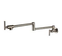 Flexible Swivel Tap, Solid Brass Kitchen Wall Mount Pot Filler Faucet Swivel Spout Brushed Nickel Matt Black Cold Water Only with Dual Swing(Dark Grey)