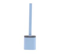 Flexible Toilet Brush Set with Flat Head & Soft Bristles, Includes Holder for Easy Cleaning & Hygiene - Ideal for Bathroom Use (Blue)