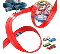 Flexible Toy Car Track, Race Track Toy with 4 Diecast Cars and Storage Bag, Roll Up Car Ramp Track with Suction Cups, Attach to Windows Doors for Bumps Jumps Tunnels Loops