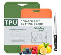 Flexible TPU Chopping Board, BPA Free with Knife and Juice Groove, Scratch Resistant Flexible Chopping Boards for Kitchen, Dishwasher Safe, Grippy Handle, Non-Slip (Green) (Dark Green Orange)