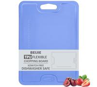 Flexible TPU Chopping Board, Lightweight Thin Dishwasher Safe Cutting Board with Grippy Handle, Scale and Juice Groove, Non-Slip Scratch Proof BPA Free Chopping Boards for Kitchen Meat (Navy Blue)