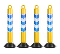Flexible Traffic Safety Delineator Post Kit - 4 Pack Reflective Parking Bollards, Portable Barrier Cones for Construction & Road Control - Yellow & Blue Traffic Markers