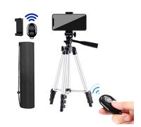 Flexible Tripod Extendable Travel Lightweight Stand Remote Control with Remote and Phone Holder, Perfect for Selfies/Video Recording/Vlogging/Live Streaming (Color : Silver)